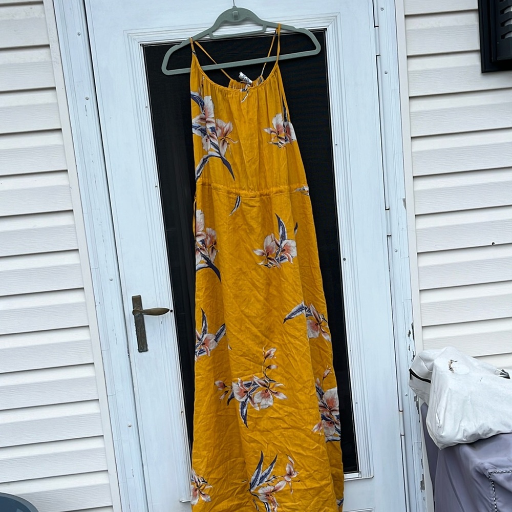 ATTIC AND BARN/ANTHROPOLOGIE LADIES YELOOW FLOWERS LONG SUMMER BOHO DRESS